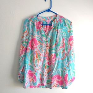Lilly Pulitzer 100% Silk Jellyfish Print Blouse
